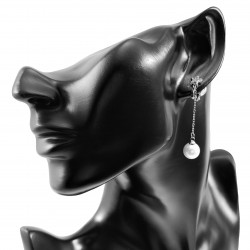 Lange Oorclips met Ketting en Parel Dames Ster Ontwerp Zilver Kleur