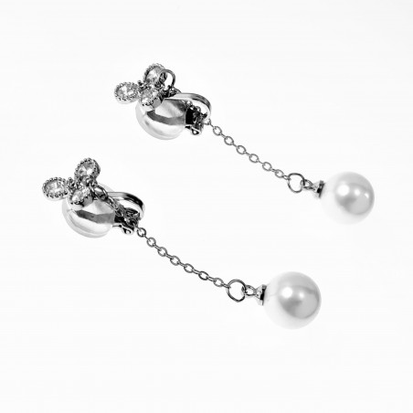 Lange Oorclips met Ketting en Parel Dames Bloem Ontwerp Zilver Kleur