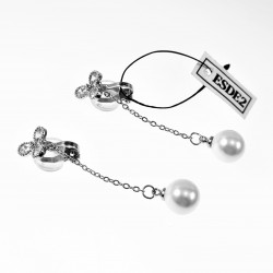Lange Oorclips met Ketting en Parel Dames Bloem Ontwerp Zilver Kleur