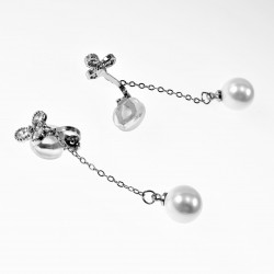 Lange Oorclips met Ketting en Parel Dames Bloem Ontwerp Zilver Kleur