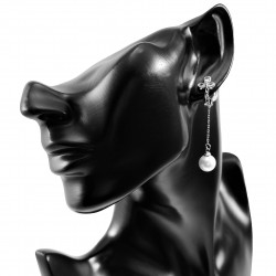 Lange Oorclips met Ketting en Parel Dames Bloem Ontwerp Zilver Kleur