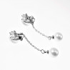 Lange Oorclips Dames - Zirkonia Steen Ontwerp - Zilverkleur - Clip-on Oorbellen met Ketting en Parel