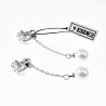 Lange Oorclips Dames - Zirkonia Steen Ontwerp - Zilverkleur - Clip-on Oorbellen met Ketting en Parel