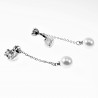 Lange Oorclips Dames - Zirkonia Steen Ontwerp - Zilverkleur - Clip-on Oorbellen met Ketting en Parel