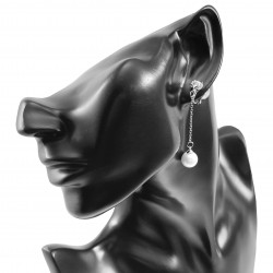 Lange Oorclips Dames - Zirkonia Steen Ontwerp - Zilverkleur - Clip-on Oorbellen met Ketting en Parel