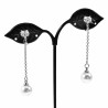 Lange Oorclips Dames - Zirkonia Steen Ontwerp - Zilverkleur - Clip-on Oorbellen met Ketting en Parel