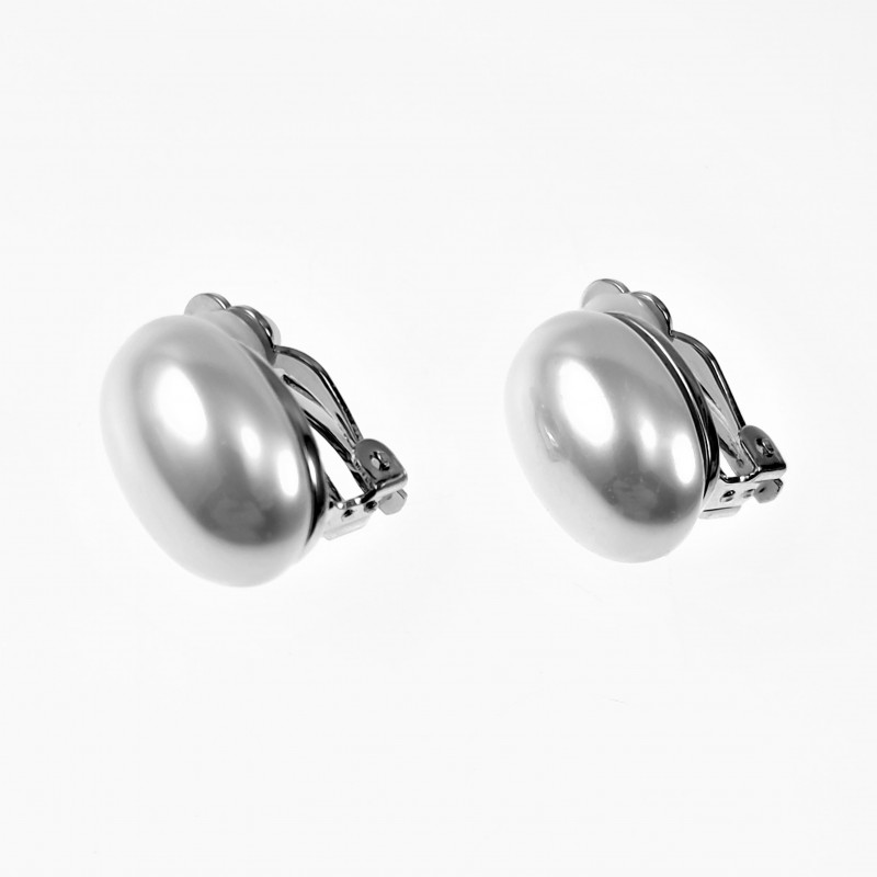 Grote Oorclips Dames Ovale Parel Zilver Kleur Witte Clip-on Oorbellen Grote Oorclips Dames Ovale Parel Zilver Kleur Witte Clip-on Oorbellen