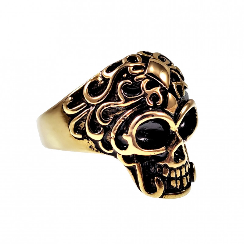 Schedel Ring Heren - Doodskoop - Verguld Stalen - Stoer Biker Ring