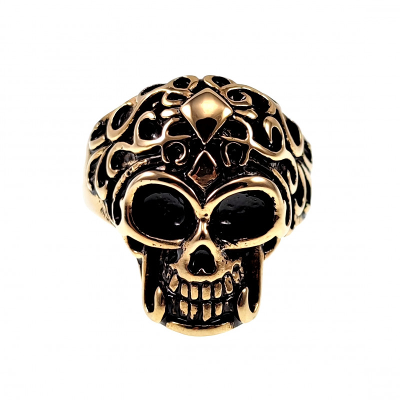 JewelryWe Sieraden biker herenring gothic punk doodshoofd schedel skelet hand roestvrij staal ring band met gravure zilver maat 54 tot 76, Roestvrij staal