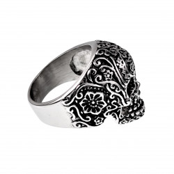 Schedel Ring Heren - Gesneden Design - Stalen Zilver Kleur - Stoer Biker Ring