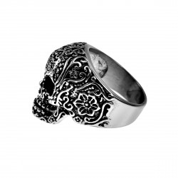 Schedel Ring Heren - Gesneden Design - Stalen Zilver Kleur - Stoer Biker Ring