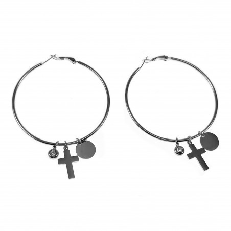 ∅60mm Kruis Oorringen Dames Stalen Zilver Kleur Orbellen met Hangers