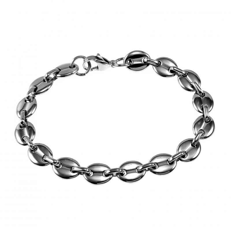 22,5cm x 9mm Koffieboon Armband Unisex Stalen Zilver Kleur/Zwart PVD 22,5cm x 9mm Koffieboon Armband Unisex Stalen Zilver Kleur/Zwart PVD