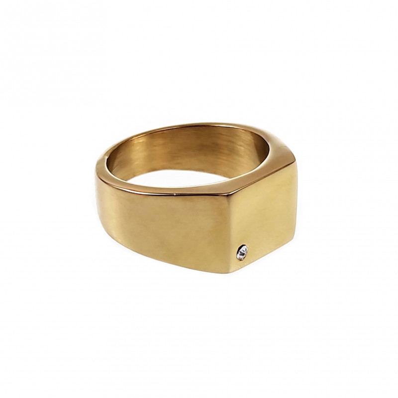 Zegelring Heren Stalen Gepolijst Goud Kleur Ring met Zirkonia Steen Zegelring Heren Stalen Gepolijst Goud Kleur Ring met Zirkonia Steen