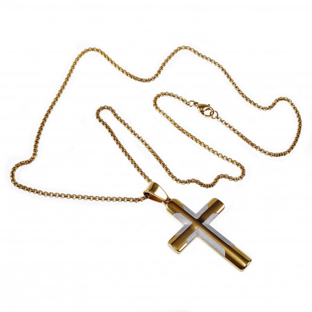55cm Jacseron Ketting + Kruishanger Unisex - Stalen Goud Kleur