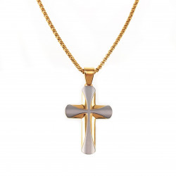 65cm Jasseron Ketting + Kruishanger Heren - Stalen Goudkleur-Zilverkleur