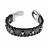 Leren Armband Heren - Zwarte Leer - Brede Armband met RVS Schedels