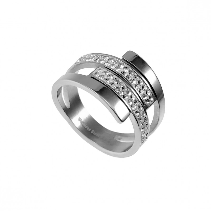 jongen Hobart bereiden Ring Dames Roestvrij Stalen Zilver Kleur 4 Ringen-Effect met Strass Ring  Omtrek 53 mm (diameter 16,9 mm)