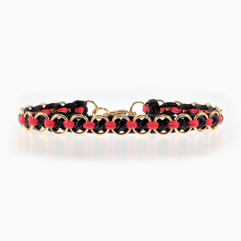 Handgemaakt Armband Unisex - Zwart/Rood Leren Slangenkoorden