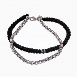 Handgemaakt Dubbele Armband RVS Jasseron-Schakel Zwart Macramé-Armband