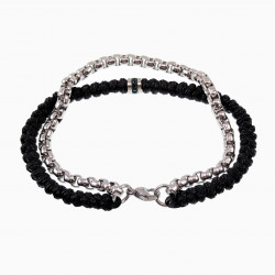 Handgemaakt Dubbele Armband RVS Jasseron-Schakel Zwart Macramé-Armband