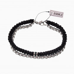 Handgemaakt Dubbele Armband RVS Jasseron-Schakel Zwart Macramé-Armband