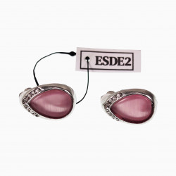 Druppelvorm Clip-on Oorbellen Dames - Oorclips met Roze Cabochon en Strass