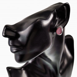Druppelvorm Clip-on Oorbellen Dames - Oorclips met Roze Cabochon en Strass