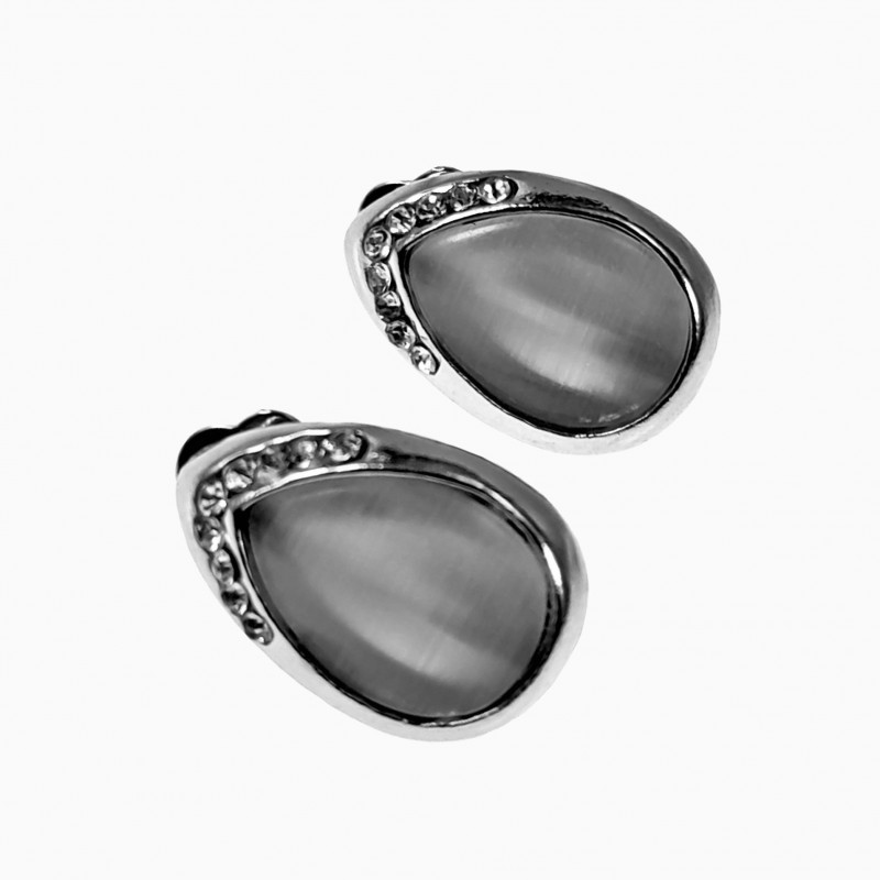 Druppelvorm Clip-on Oorbellen Dames Oorclips Lichtgrijs Cabochon Strass Druppelvorm Clip-on Oorbellen Dames Oorclips Lichtgrijs Cabochon Strass