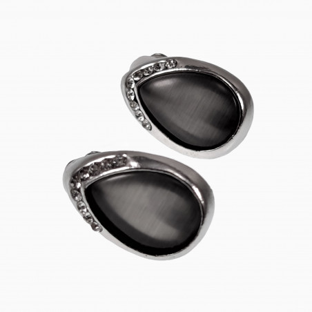 Druppelvorm Clip-on Oorbellen Dames Oorclips Antraciet Cabochon Strass