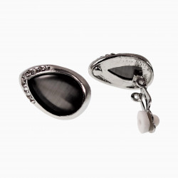 Druppelvorm Clip-on Oorbellen Dames - Oorclips met Antraciet Cabochon en Strass