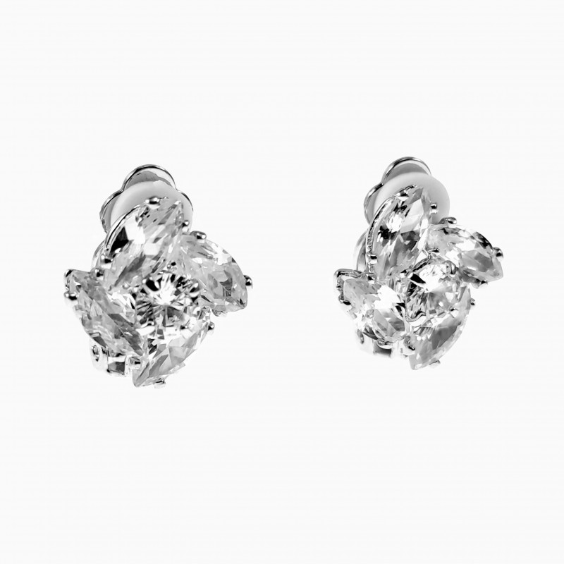Clip-on Oorbellen Zirkonia's Dames Bloem Design Plating Zilver Kleur Clip-on Oorbellen Zirkonia's Dames Bloem Design Plating Zilver Kleur