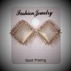 Dames Vierkant Clip-on Oorbellen met steen Rosé Gold Plating