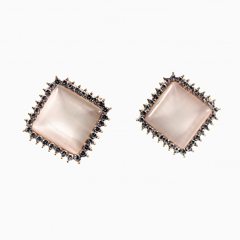 Dames Vierkant Clip-on Oorbellen met steen Rosé Gold Plating Dames Vierkant Clip-on Oorbellen met steen Rosé Gold Plating