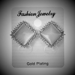 Dames Vierkant Clip-on Oorbellen met steen Plating Zilver Kleur