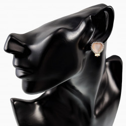 Hart Clip-on Oorbellen Dames Rosé Gold Plating  Licht Crème Cabochon