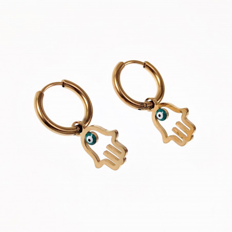 Oorringen Dames Hand van Fatima met Boze Oog Hanger Verguld RVS