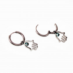 Oorringen Dames Hand van Fatima met Boze Oog Hanger RVS Zilver Kleur