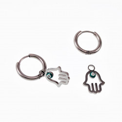 Oorringen Dames Hand van Fatima met Boze Oog Hanger RVS Zilver Kleur