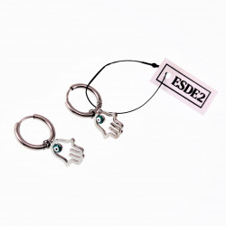 Oorringen Dames Hand van Fatima met Boze Oog Hanger RVS Zilver Kleur