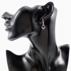 Oorringen Dames Hand van Fatima met Boze Oog Hanger RVS Zilver Kleur