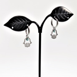 Oorringen Dames Hand van Fatima met Boze Oog Hanger RVS Zilver Kleur