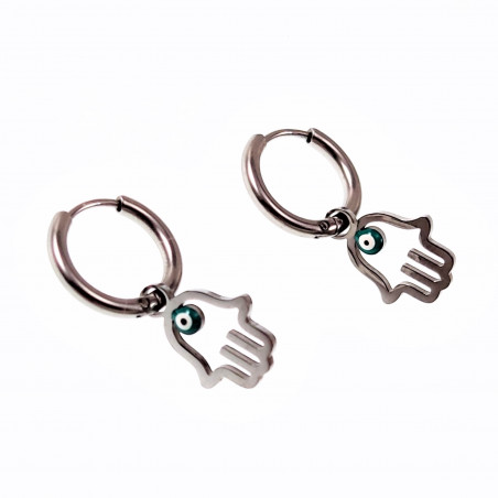 Oorringen Dames Hand van Fatima met Boze Oog Hanger RVS Zilver Kleur