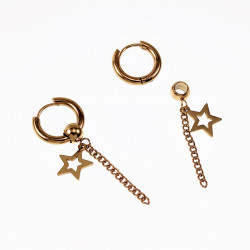 Ø15mm Oorringen Unisex - Stalen Goudkleur - Oorbellen met Ketting een Sterhanger