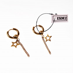 Ø15mm Oorringen Unisex - Stalen Goudkleur - Oorbellen met Ketting een Sterhanger