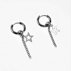 ∅15mm Oorringen met Ketting een Sterhanger Unisex - Stalen Zilver Kleur