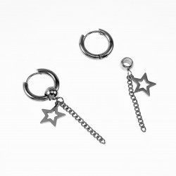 ∅15mm Oorringen met Ketting een Sterhanger Unisex - Stalen Zilver Kleur