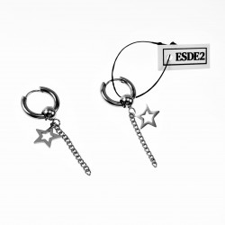 ∅15mm Oorringen met Ketting een Sterhanger Unisex - Stalen Zilver Kleur