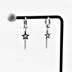 ∅15mm Oorringen met Ketting een Sterhanger Unisex - Stalen Zilver Kleur