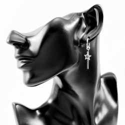 ∅15mm Oorringen met Ketting een Sterhanger Unisex - Stalen Zilver Kleur